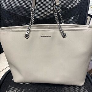 Michael Kors Beige Tote with Silver Accents